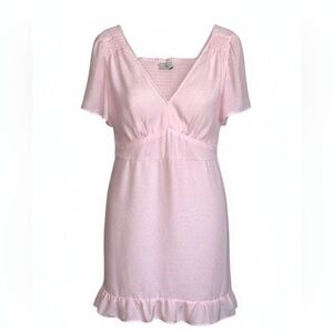 Abercrombie & Fitch Soft Pink Short Ruffle Sleeve V-Neckline Mini Babydoll Dress